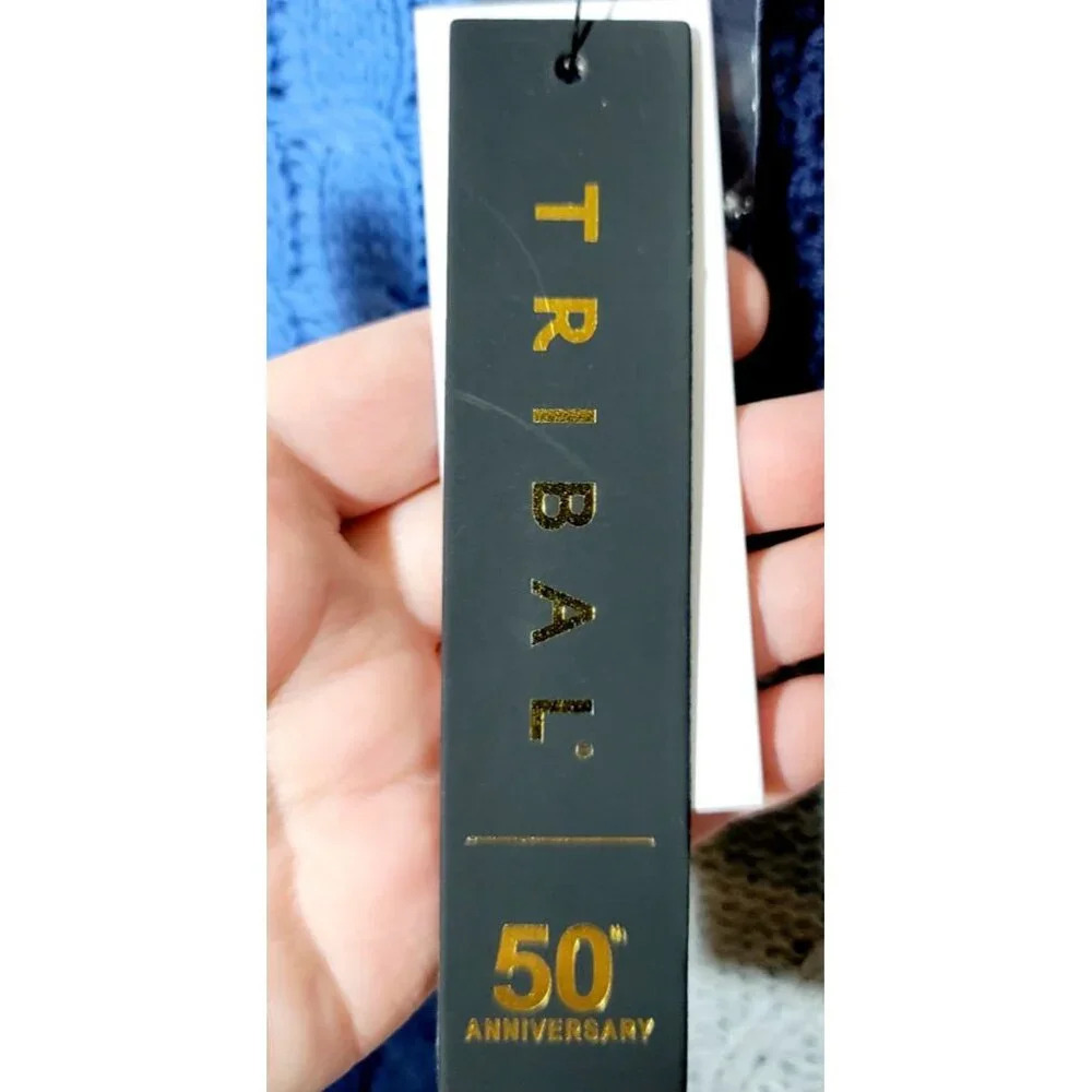 Tribal Sweater PM Patchwork Pattern Blue Gray Str… - image 8